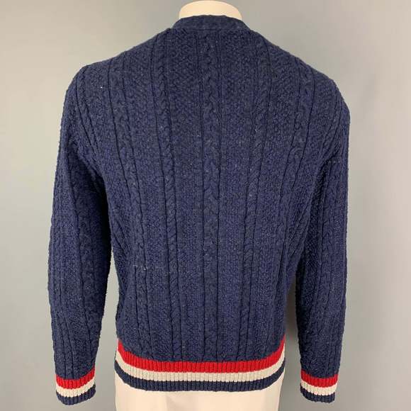 KITON Navy Red & White Contrast Stitch Cotton V-Neck Cardigan - Picture 3 of 5